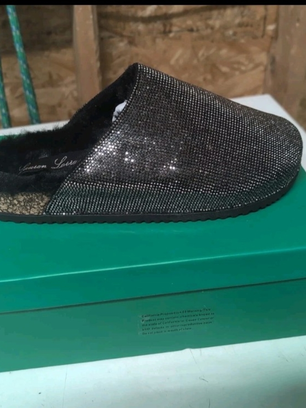 Lauren Lorraine Lizzy Pewter Slide Sparkle Slip-On Women's Slipper - Black